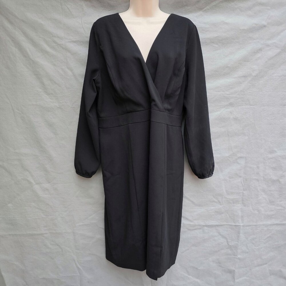 Talbots V-Neck Black Long Sleeve Dress Crepe Size 12 Formal Classy Versatile